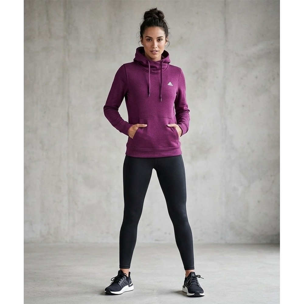 Adidas Womens ClimaWarm Hoodie Purple Funnel Neck Sweatshirt Thumbholes Size M